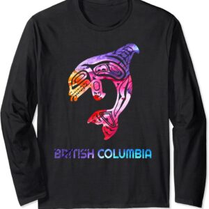 Colorful Brtish Columbia Canada Native Fisherman Orca Kille Long Sleeve T-Shirt