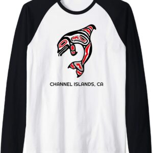 Islands Channel Native American California Orca Killer Whale Raglan Baseball Tee